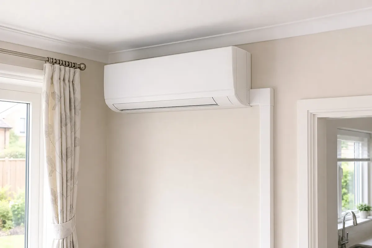 Wall-mounted air conditioning unit with neat indoor positioning Wall-mounted air conditioning unit with neat indoor positioning