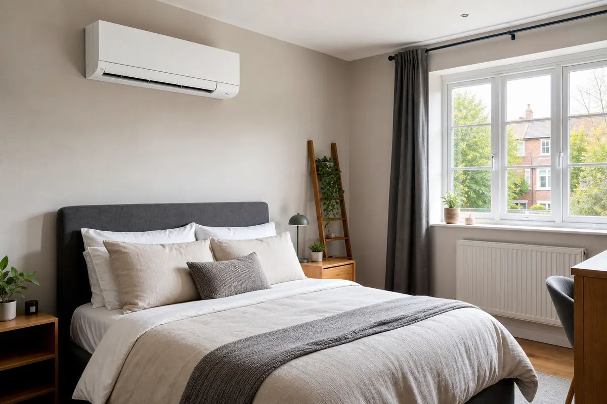 Wall-mounted air conditioning in a bedroom Wall-mounted air conditioning in a bedroom